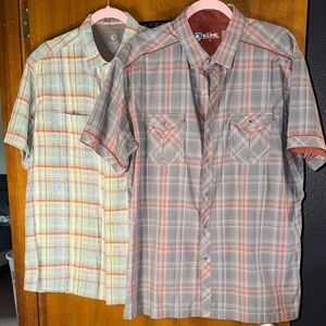 KUHL Men's Plaid Short Sleeve Shirts - Gray and Tan XL
